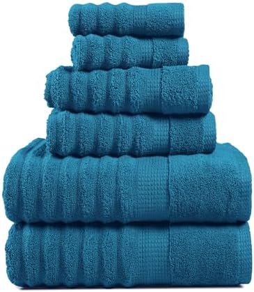 LANE LINEN Bath Towel Set Quick Dry 100% Cotton 6 Piece Soft - Sea Port