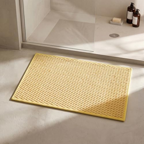 Triohero Bathroom Rugs Non Slip Washable, Super Absorbent Thin Bath Mat Small Quick Dry Low Pile Bathroom Rug, Yellow 16"x24"