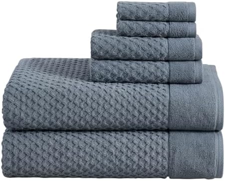 Great Bay Home Bath Towels - 100% Cotton 6 Piece Bath Sheet Set - Diamond Waffle Weave - Absorbent, Durable, Quick-Dry Towels for Bathroom (Blue)