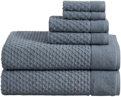 Great Bay Home Bath Towels - 100% Cotton 6 Piece Bath Sheet Set - Diamond Waffle Weave - Absorbent, Durable, Quick-Dry Towels for Bathroom (Blue)