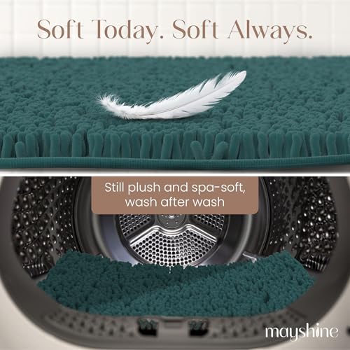 MAYSHINE Small Plush Shaggy Chenille Bath Mat, 23"x14", Extra Soft, Super Absorbent, Non-Slip Bathroom Rug, Fluffy Microfiber, Area Rug for Bathroom Floor, Kitchen, Living Room, Teal