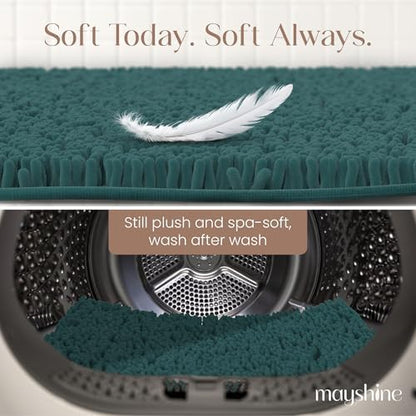 MAYSHINE Small Plush Shaggy Chenille Bath Mat, 23"x14", Extra Soft, Super Absorbent, Non-Slip Bathroom Rug, Fluffy Microfiber, Area Rug for Bathroom Floor, Kitchen, Living Room, Teal