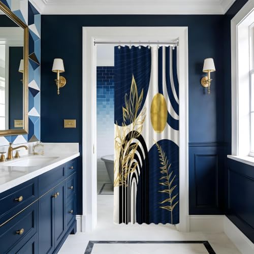 Navy Blue and Gold Stall Shower Curtain, 36X72 in Narrow Small