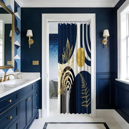 Navy Blue and Gold Stall Shower Curtain, 36X72 in Narrow Small
