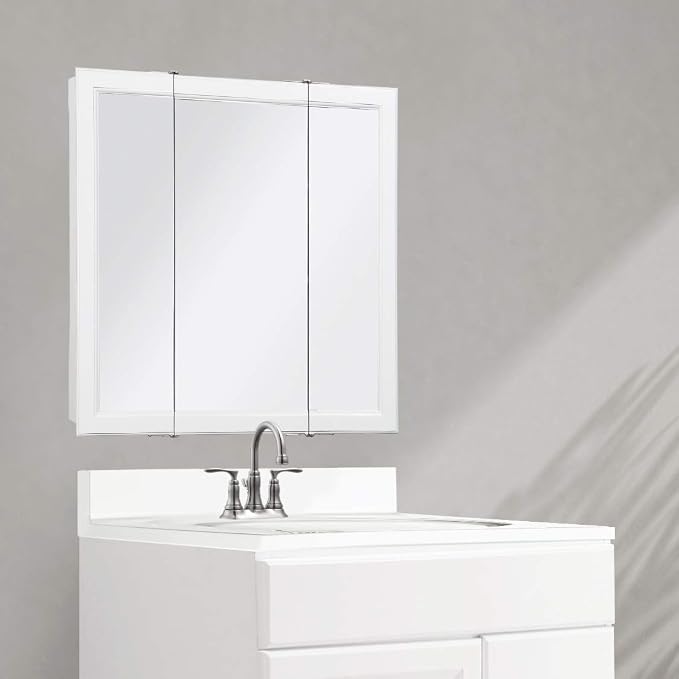 Design House Wyndham Tri-View Medicine Cabinet, 30", White | Wall Mount, Transitional, Wood, Bath, 545293-WHT