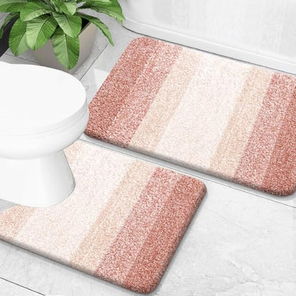 OLANLY Micorfiber Bathroom Rug Set 2 Piece, 24"x16"+U-Shaped 24"x20"