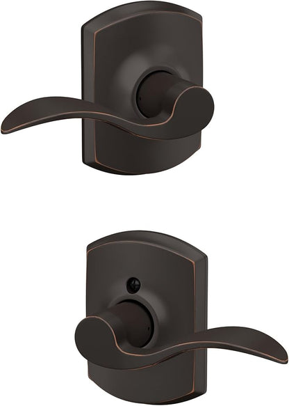 SCHLAGE Accent Lever with Greenwich Trim Hall and Closet Lock in Aged Bronze