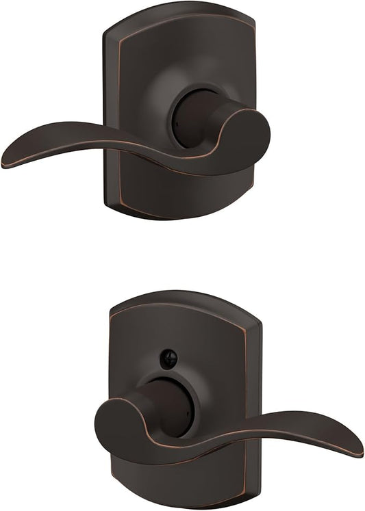 SCHLAGE Accent Lever with Greenwich Trim Hall and Closet Lock in Aged Bronze