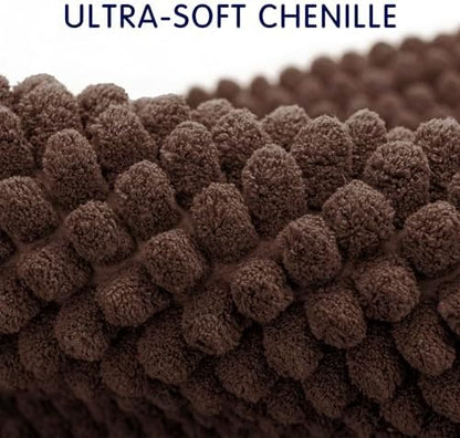 SUBRTEX Bathroom Rugs, 24" x 44" Chenille Bath Rug Soft Short Plush Bath Mat Soft Shower Mat Water Absorbent Shower Mat Quick Dry Machine Washable, Chocolate