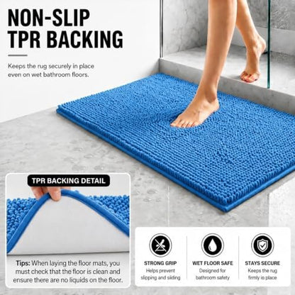 Bathroom Rugs Sets 2 Piece,Super Absorbent Soft,Thick,Machine Washable Chenille Bath Mat,Non Slip Toilet Floor Rug,Bath Mats for Bathroom,20x32 Plus 20x20 U Shape,Calm Blue