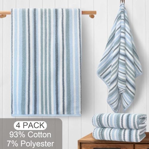 VOOVA & MOVAS Cotton Bath Towels 4 Pack, Cotton Blend, 28x52 in, Blue