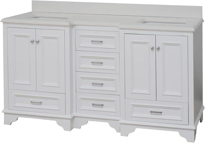 Kitchen Bath Collection Nantucket 72-inch Double Bathroom Vanity (Quartz/White): Includes White Cabinet with Stunning Quartz Countertop and White Ceramic Sinks