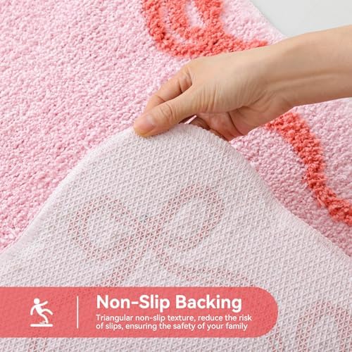 TRUEDAYS Pink Bow Bathroom Rugs, Cute Bow Bath Mat, 32 * 20 Inch