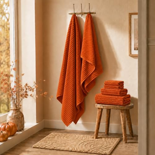 6 PC Bath Towel Set, 40"x80" Oversized Bath Sheets, Burnt Orange