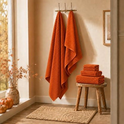 6 PC Bath Towel Set, 40"x80" Oversized Bath Sheets, Burnt Orange