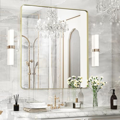 Fun Memories Gold Bathroom Mirror 40X36 Inch Bathroom Vanity Mirror, Metal Gold Frame Large Mirror, Modern Wall Mirror for Bathroom, Tempered Glass, Farmhouse Mirror, Horizontally or Vertically