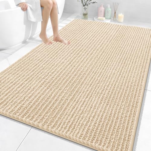 OLANLY Large Bathroom Rugs 70x46, Thick Soft Absorbent Chenille Bath Rugs
