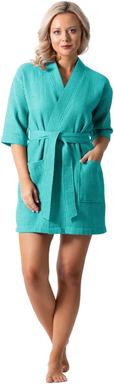 Lightweight Waffle Knit Bath, Spa & Bridesmaids Kimono Short Robes for Women - Quick Dry & Soft