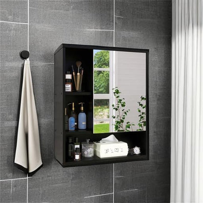 SMIBUY Bathroom Mirror Cabinet Wall Mounted, Bamboo Space Saver Medicine Cabinet, Wall Hanging Over Toilet Storage Cabinet with Mirror Door and Adjustable Shelf (Black)