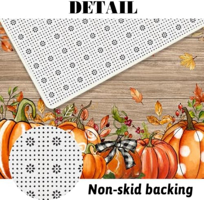 MEHOFOND Fall Shower Curtain Set 4-Piece Pumpkin Wood Bathroom Set