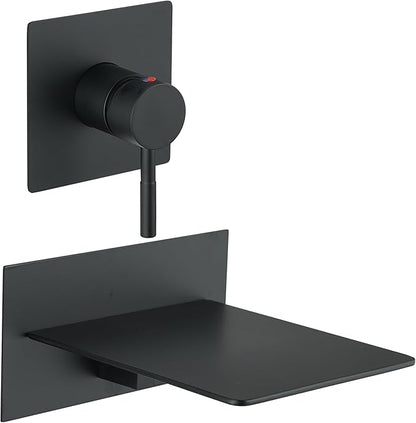 BWE Waterfall Tub Faucet Wall Mount Tub Filler Matte Black High Flow Brass Bathroom Bathtub Faucets with Single Handle