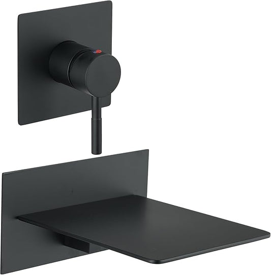 BWE Waterfall Tub Faucet Wall Mount Tub Filler Matte Black High Flow Brass Bathroom Bathtub Faucets with Single Handle
