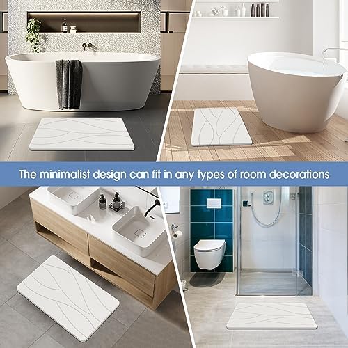 Veeloim Stone Bath Mat Diatomaceous Earth Shower Mat Non-Slip Super Absorbent Diatomite Stone Bath Mats for Bathroom Floor Quick Drying Natural Easy to Clean(23.6''×15.4" White)