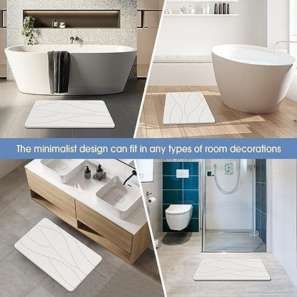 Veeloim Stone Bath Mat Diatomaceous Earth Shower Mat Non-Slip Super Absorbent Diatomite Stone Bath Mats for Bathroom Floor Quick Drying Natural Easy to Clean(23.6''×15.4" White)