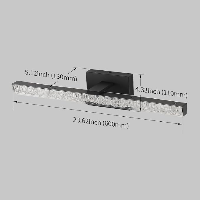 Black Vanity Lights for Bathroom, 24 Inch Modern Bathroom Light Fixtures Over Mirror, Iceberg Crack Acrylic LED Wall Sconce, 5500K Cool White Linear Lighting for Mirror Cabinet, Non-Dimmable