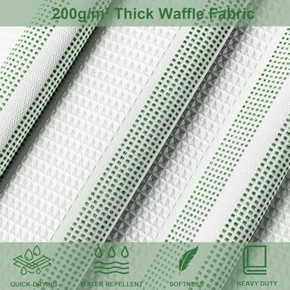 ORTIGIA Green Striped Shower Curtain 72x72 Inch, Waffle Textured Heavy Duty Thick Cloth Fabric Shower Curtains with 12 Metal Hooks,Green and White Bath Bathroom Shower Curtain
