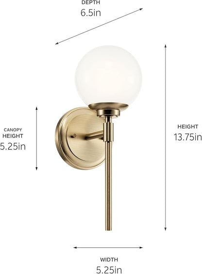 Kichler Benno 1-Light Wall Sconce, Modern Light with Opal Glass in Champagne Bronze, for Bathroom, Powder Room, Kitchen, Bedroom, or Hallway (13.75" x 5.25"), 55170CPZ
