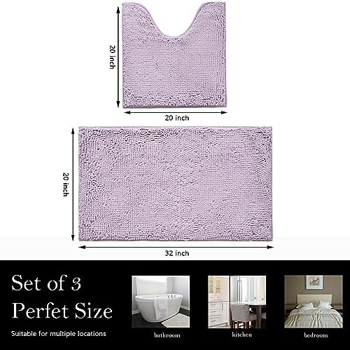 Bathroom Rugs Chenille Bath mat 2 Piece Set, Super Absorbent, Strong PVC Non Slip Backing, Bath mats for Bathroom, Plush Shaggy, Thick, Machine Washable, Bathtub, Toilet.(Lavender)