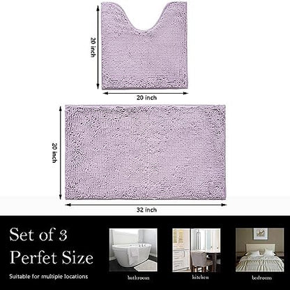 Bathroom Rugs Chenille Bath mat 2 Piece Set, Super Absorbent, Strong PVC Non Slip Backing, Bath mats for Bathroom, Plush Shaggy, Thick, Machine Washable, Bathtub, Toilet.(Lavender)