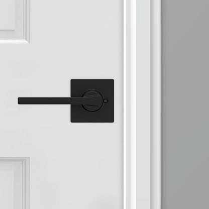 Kwikset Casey Dummy Door Handle 2 Pack, Single Sided Lever for Closets, French Double Doors, and Pantry, Matte Black Non-Turning Reversible Interior Push/Pull Lever, with Microban Protection