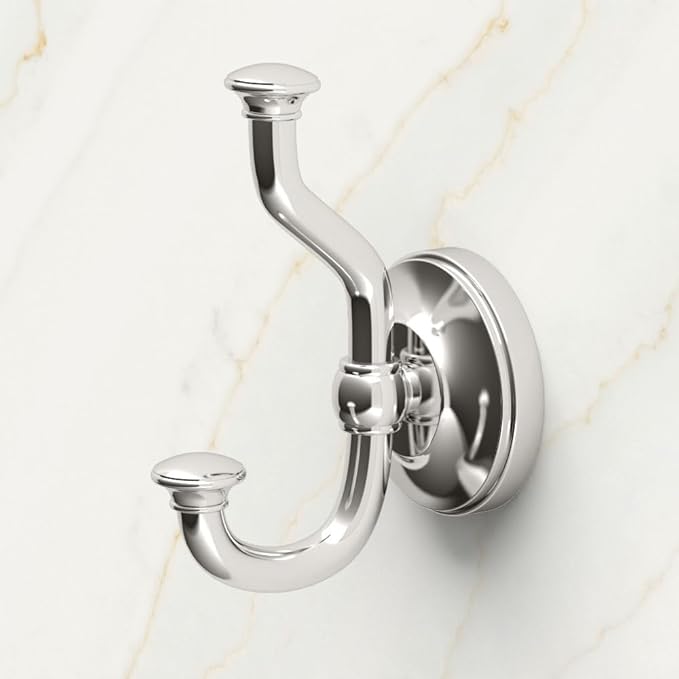Gatco 4125 Tavern Double Robe Hook, Wall Mounted Bathroom Hook for Towels and Robes, Polished Nickel