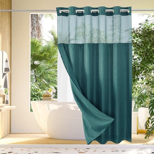 Gibelle No Hook Cloth Seaweed Green Shower Curtain with Liner, 72x74