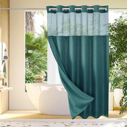 Gibelle No Hook Cloth Seaweed Green Shower Curtain with Liner, 72x74