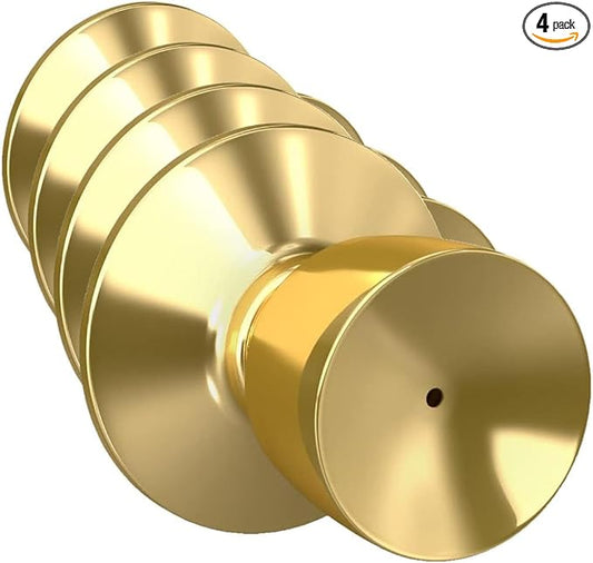 SCHLAGE F40 V BEL 605 Bell Door Knob, Bed & Bath Privacy Lock, Bright Brass (Pack of 4)