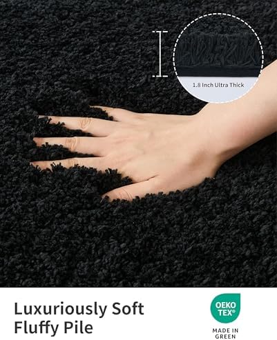 ILANGO Black Bathroom Rugs 36" × 24" Non Slip & Super Absorbent Extra Thick Soft, Washable Bath Mat for Floor, Microfiber Plush Shaggy Bath Rug with Rubber for Bathtub Shower Room Sink