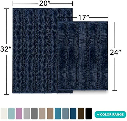 Turquoize Bathroom Rug Set, 2 Piece Soft Absorbent Chenille Bath Rug Set