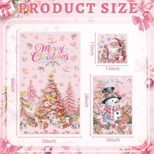 Moukeren Set of 3 Pink Christmas Bathroom Towels Merry Christmas Bath Towel Hand Towels and Washcloth Soft Tree Santa Claus Snowman Decorative Towel Housewarming Gifts for Farmhouse Bathroom Kitchen