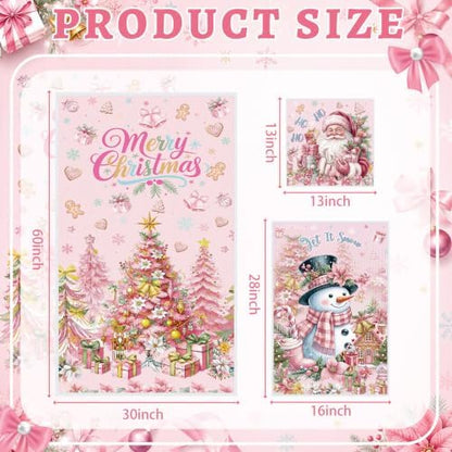 Moukeren Set of 3 Pink Christmas Bathroom Towels Merry Christmas Bath Towel Hand Towels and Washcloth Soft Tree Santa Claus Snowman Decorative Towel Housewarming Gifts for Farmhouse Bathroom Kitchen