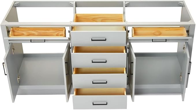 ARIEL Hepburn 72-inch Bathroom Vanity Base Cabinet,Solid Wood, 4 Soft Closing Doors, 6 Dovetail Drawers, Grey