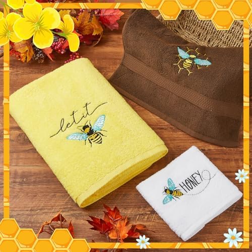 Peryiter 3 Pack Honey Bee Decorative Bath Towel Set
