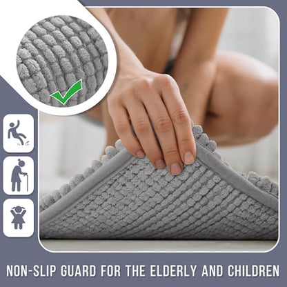 Yimobra Bathroom Rug Mat, Non Slip and Super Absorbent Bath Mat, Machine Washable Quick Dry, Ultra Plush Chenille Shower Rugs for Bathroom Floor Sink Tub and Shower Outside, Gray, 24 x 17