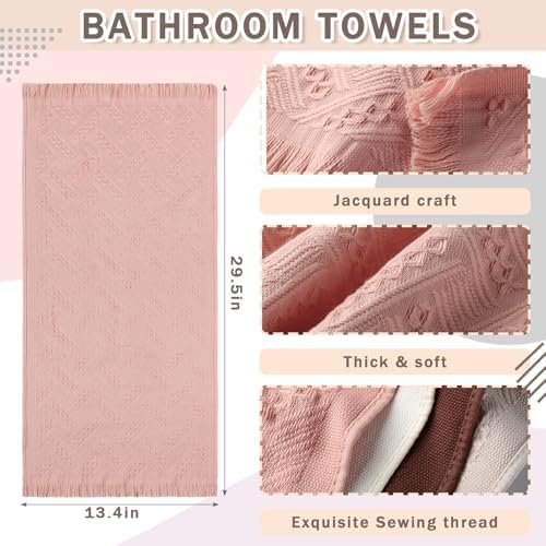 HunnmingRe 4 Pack Boho Hand Towel for Kitchen,Beige, Gray, Curry, Pink