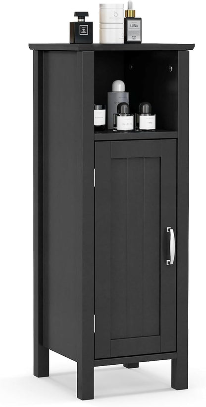 Giantex Narrow Bathroom Storage Cabinet with Adjustable Shelf (Black) | Corner Unit with Open Compartment, Anti-toppling Device, Freestanding Small Storage Organizer for Living Room