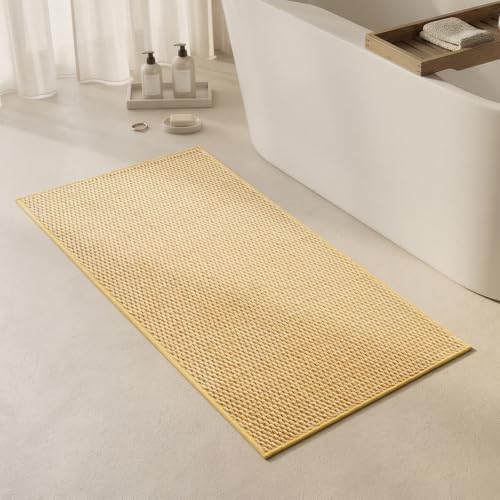 Triohero Bathroom Rugs Non Slip Washable, Super Absorbent Thin Bath Mat Quick Dry Low Pile Bathroom Rug, Yellow 24"x47"