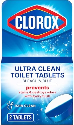 Clorox Ultra Clean Toilet Tablets Bleach & Blue, Rain Clean Scent 2.47 Ounces Each, 2 Count (Package May Vary)