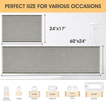 IM HOME Waffle Bath Mat Set 2 Piece Green & Cream,Woven Modern Bath Rug Mats, Absorbent Non Slip Bath Floor Mat, Soft Washable Boho Bath Rugs with Tassels for Bathroom, Bedroom, Kitchen,Tub
